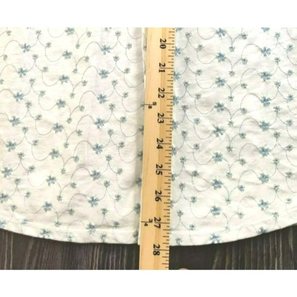 Cathy Daniels Women's Large Button Down Roll Tab Sleeve Blue White Micro Floral - Picture 6 of 10